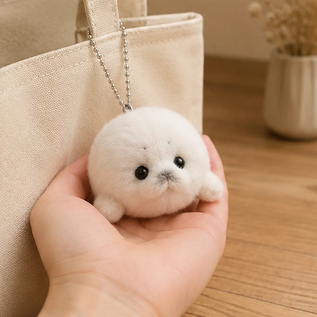 Peluche phoque porte-clé blanche - mise en situation