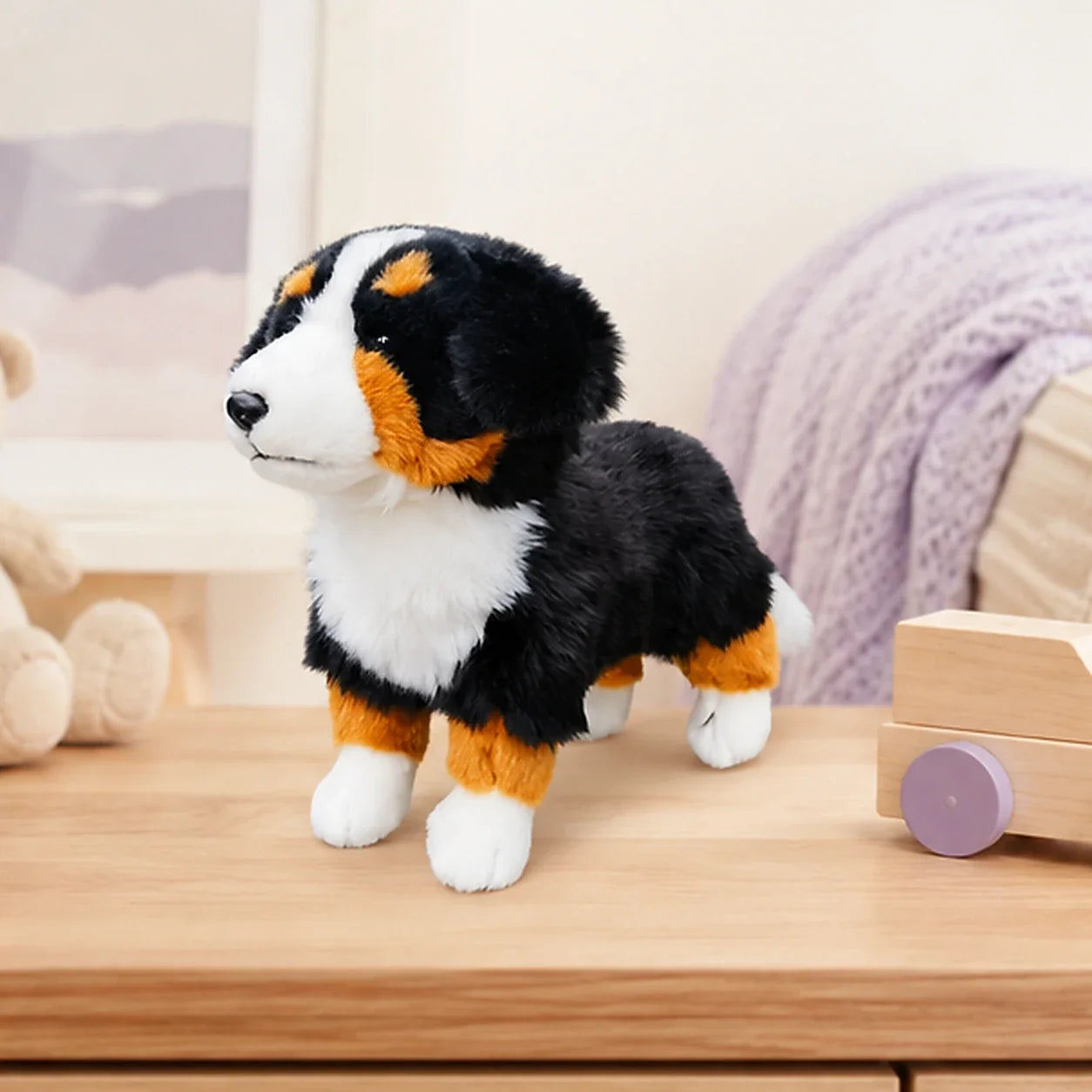 Peluche chien bouvier bernois - mise en situation