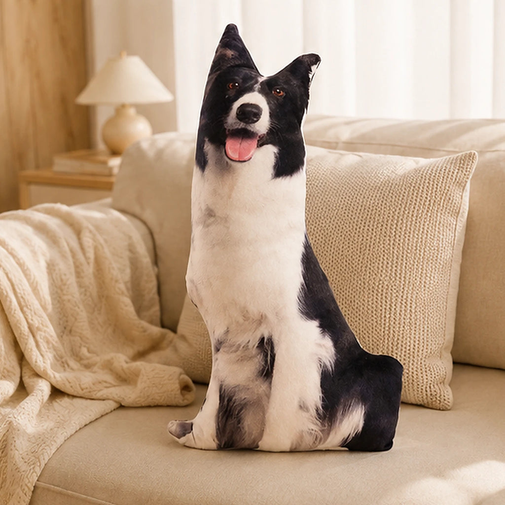 Coussin peluche chien Border Collie — mise en situation