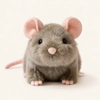 Peluche souris grise magnétique d'épaule, vue de face sur fond ivoire