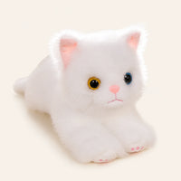 Peluche chat blanc réaliste posée, vue principale, fond ivoire