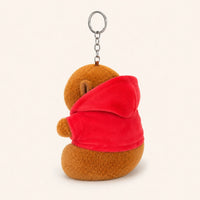 Peluche porte-clés capybara à capuche rouge, vue de dos