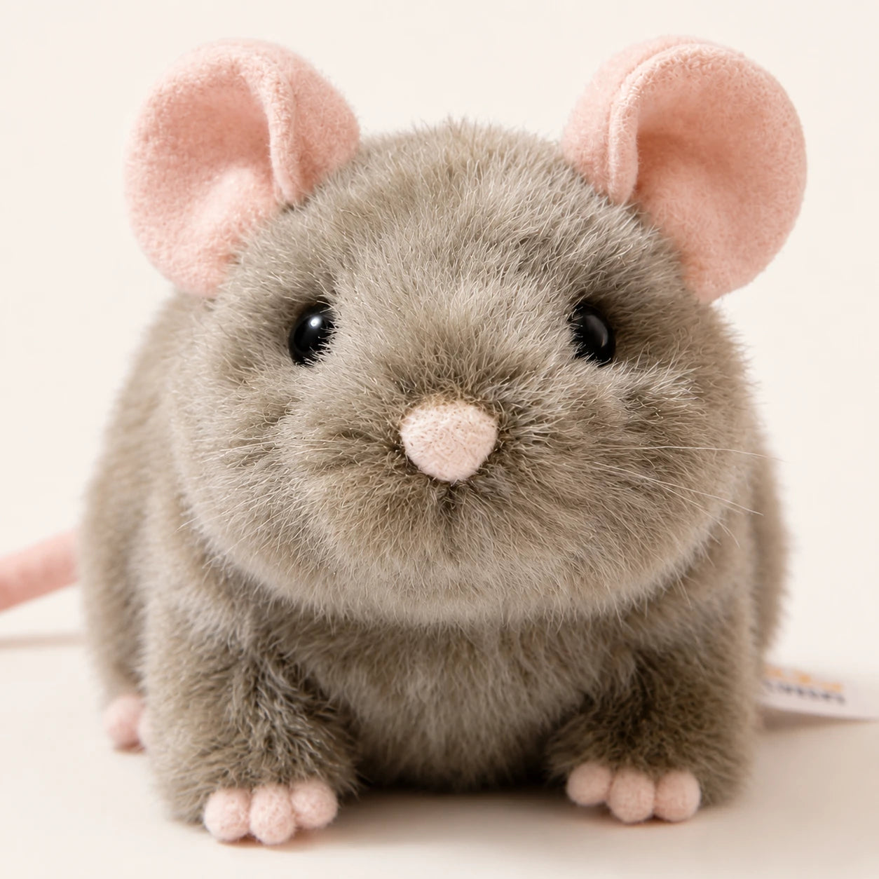 Gros plan du visage de la peluche souris grise