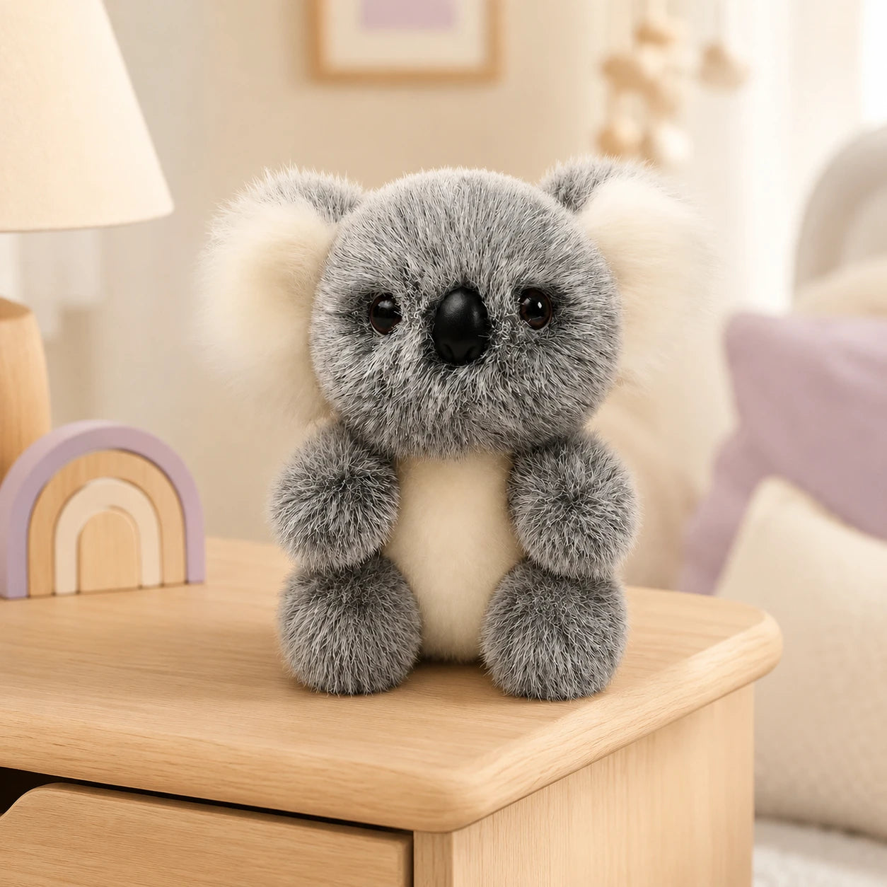 Peluche koala posee sur une commode dans une chambre douce