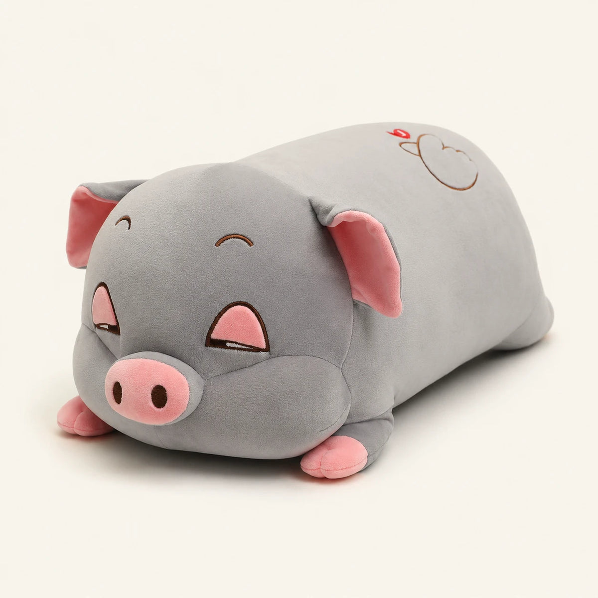 Peluche cochon dodu gris ultra douce, vue principale sur fond ivoire