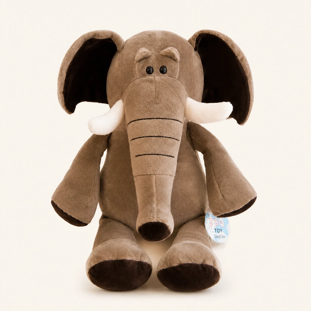 Peluche éléphant grise assise, vue principale sur fond ivoire
