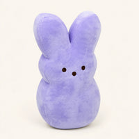 Peluche lapin de Pâques violet style Peeps, vue de face, environ 15 cm, fond ivoire