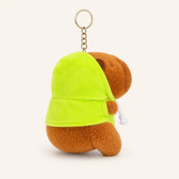 Peluche porte-clés capybara à capuche verte, vue de dos