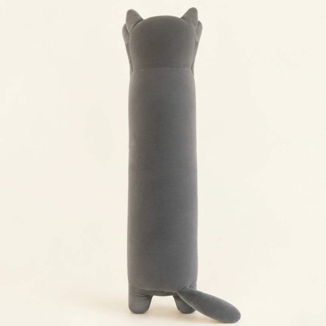 Peluche longue chat, vue de dos sur fond ivoire