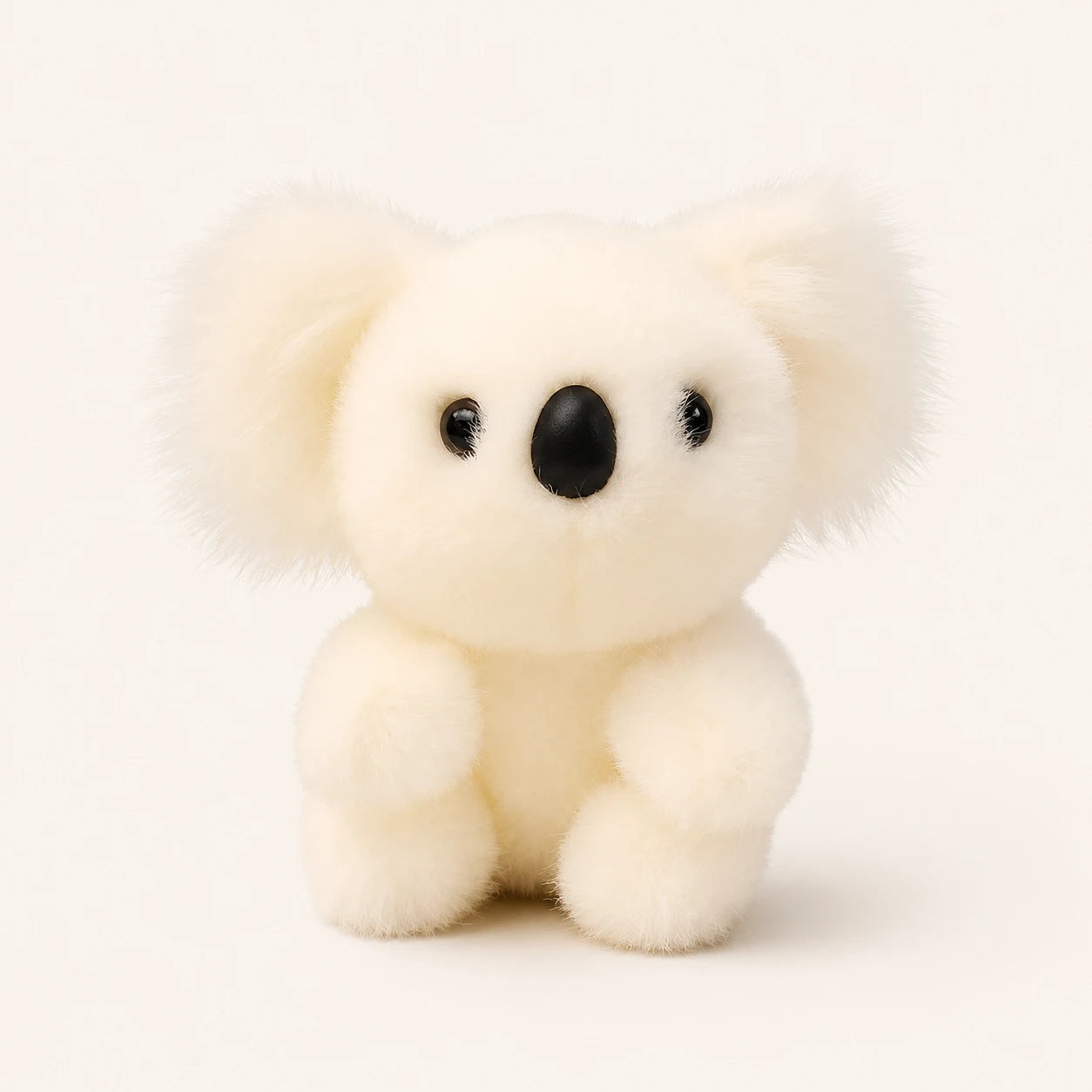Peluche koala blanc, vue de face sur fond ivoire