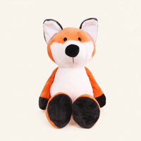 Peluche renard orange et blanche assise, vue principale sur fond ivoire