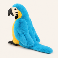 Peluche perroquet ara, autre angle de profil, fond ivoire