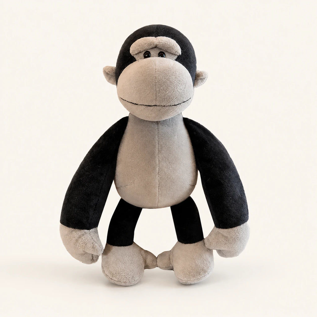 Peluche singe gorille debout, vue de face, fond ivoire