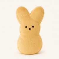 Peluche lapin de Pâques beige style Peeps, vue de face, environ 15 cm, fond ivoire