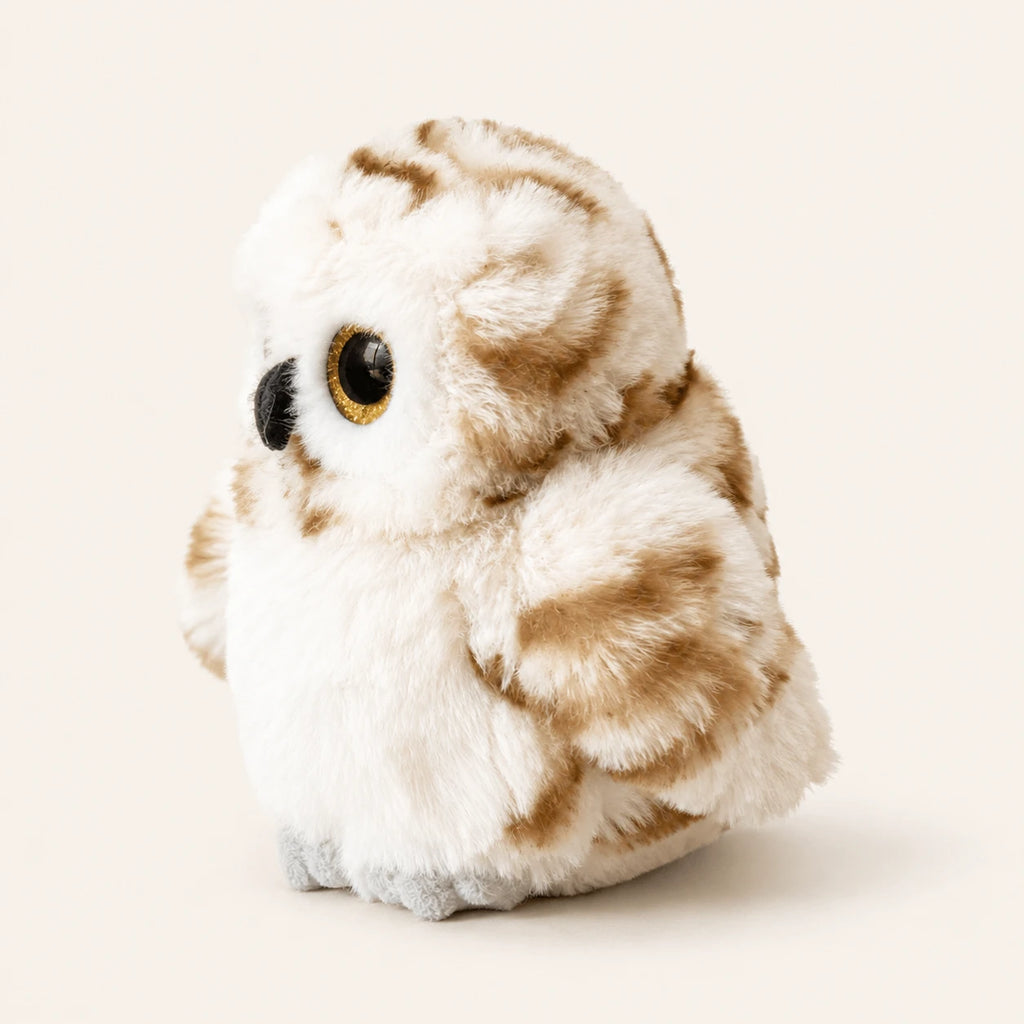 Peluche chouette hibou, autre angle sur fond ivoire