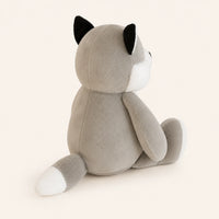 Peluche husky gris vue de dos trois-quarts, fond ivoire