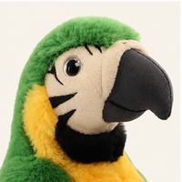 Peluche perroquet ara, détail de la tête et du bec