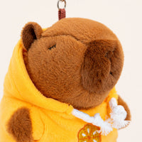 Gros plan visage et texture de la peluche capybara jaune