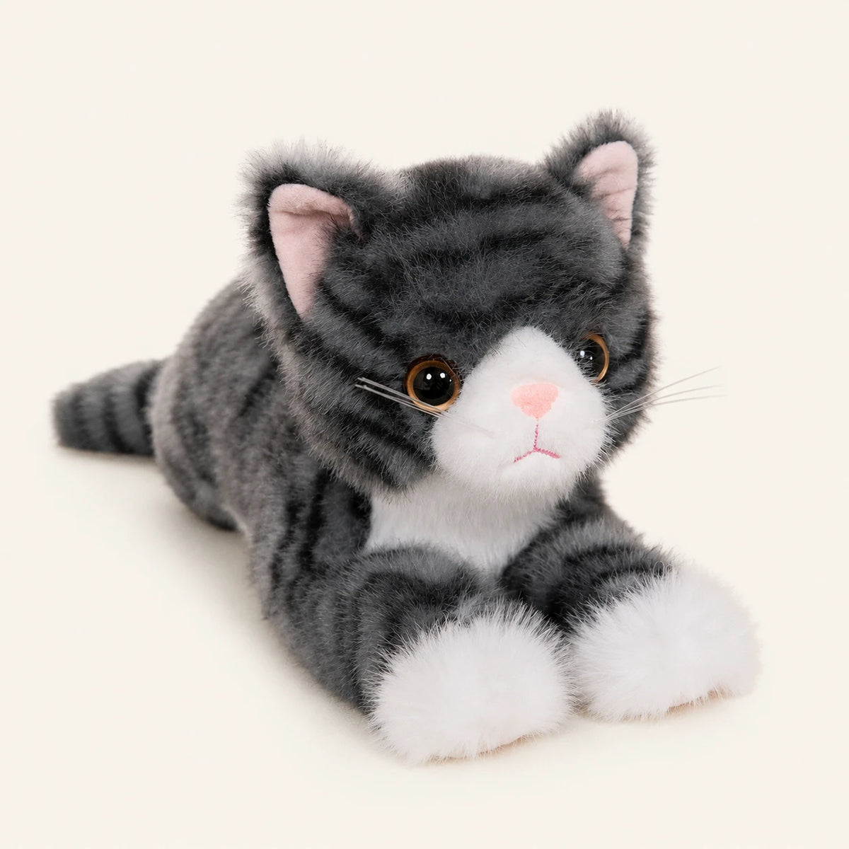 Peluche chat réaliste gris tigré - vue principale