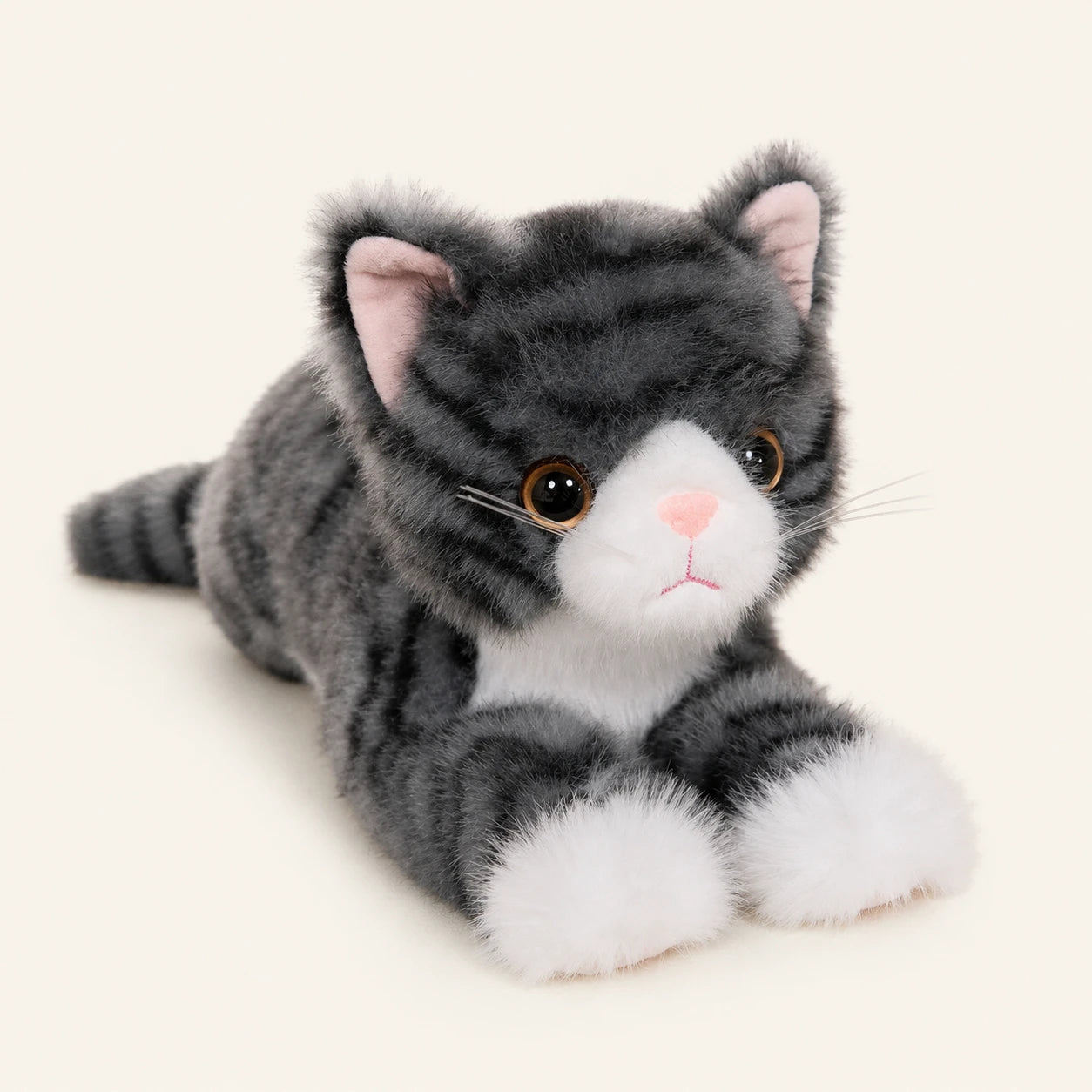 Peluche chat réaliste gris tigré - vue principale