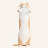 Coussin long peluche chat roux et blanc, vue principale sur fond ivoire