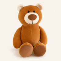 Peluche ours brun assise, vue principale, fond ivoire