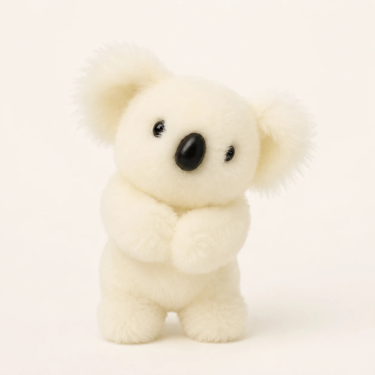 Peluche koala blanche, vue de face, fond ivoire