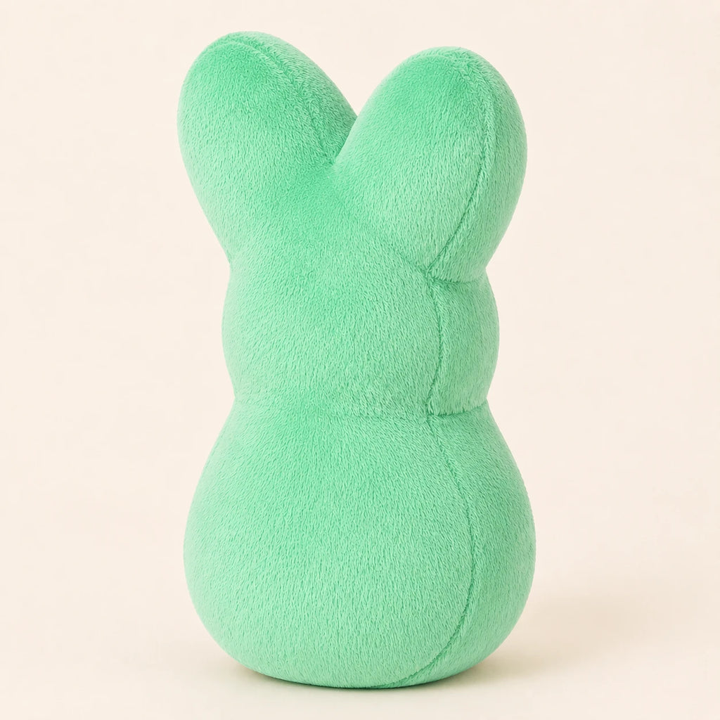 Peluche lapin peeps vert, autre angle sur fond ivoire