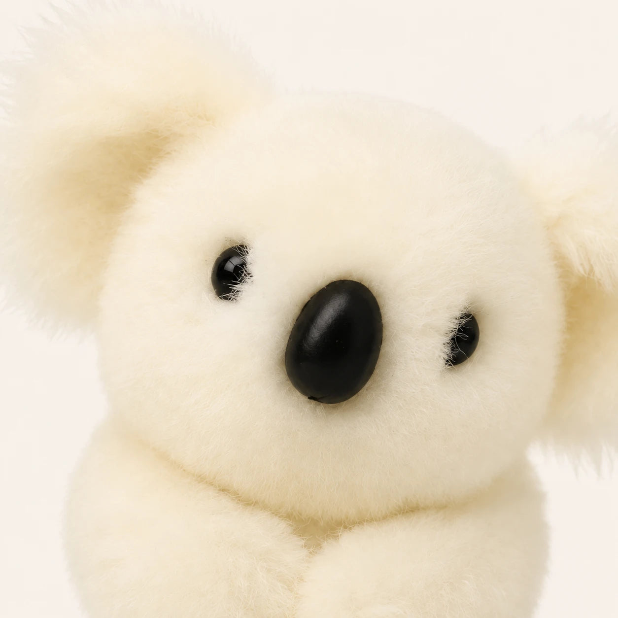 Gros plan sur le visage de la peluche koala blanche