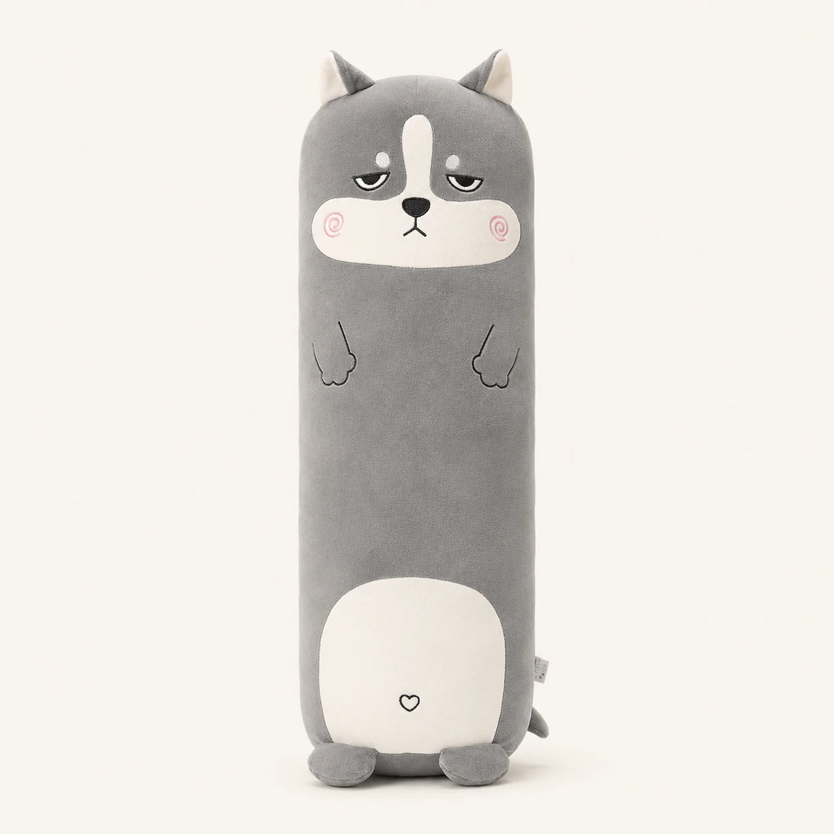 Coussin long peluche husky gris, vue principale sur fond ivoire