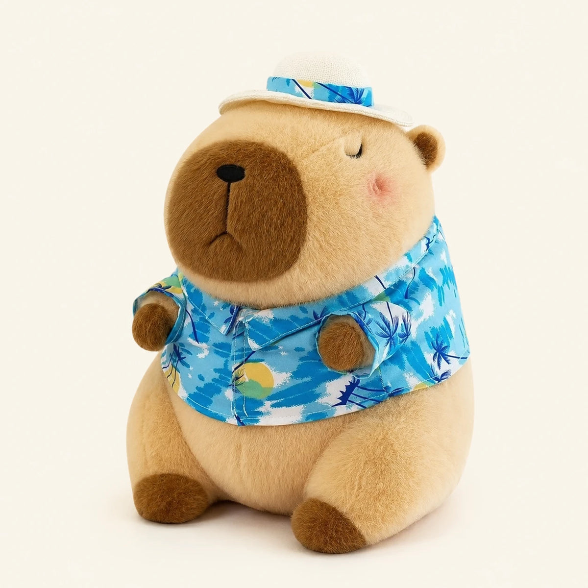 Peluche capybara marron chapeau de paille et chemise hawaienne, vue principale