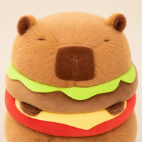 Peluche capybara hamburger, gros plan sur les détails