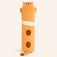 Peluche coussin long chat tigré orange - autre angle