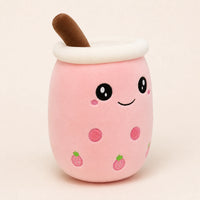 Peluche bubble tea rose vue de trois-quarts sur fond ivoire
