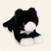 Peluche chat realiste chaton noir et blanc, vue principale sur fond ivoire