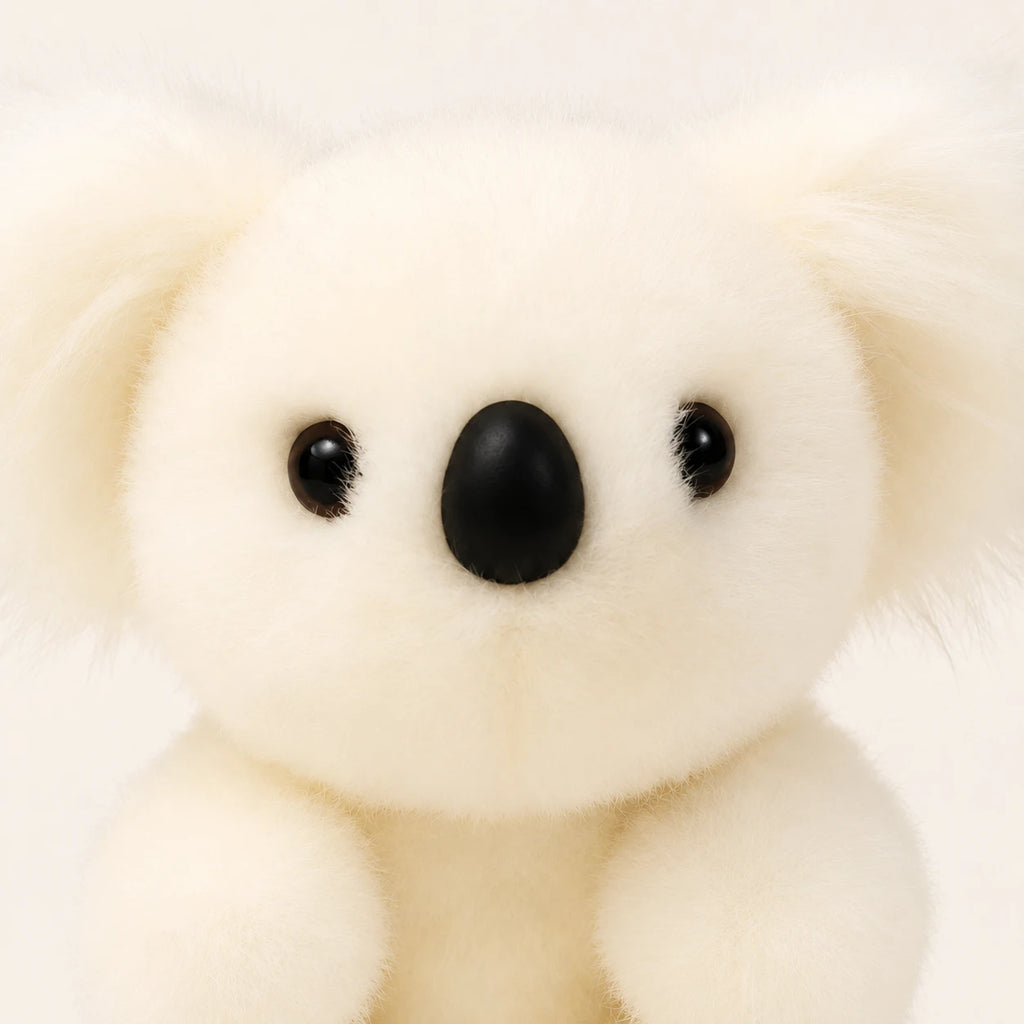 Gros plan sur le visage de la peluche koala blanche