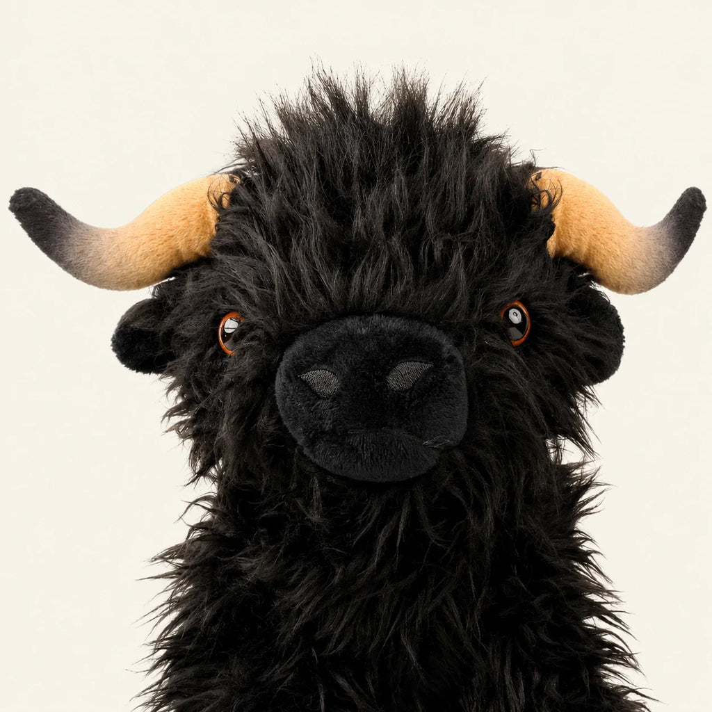 Peluche vache Highland noire - détail visage et texture