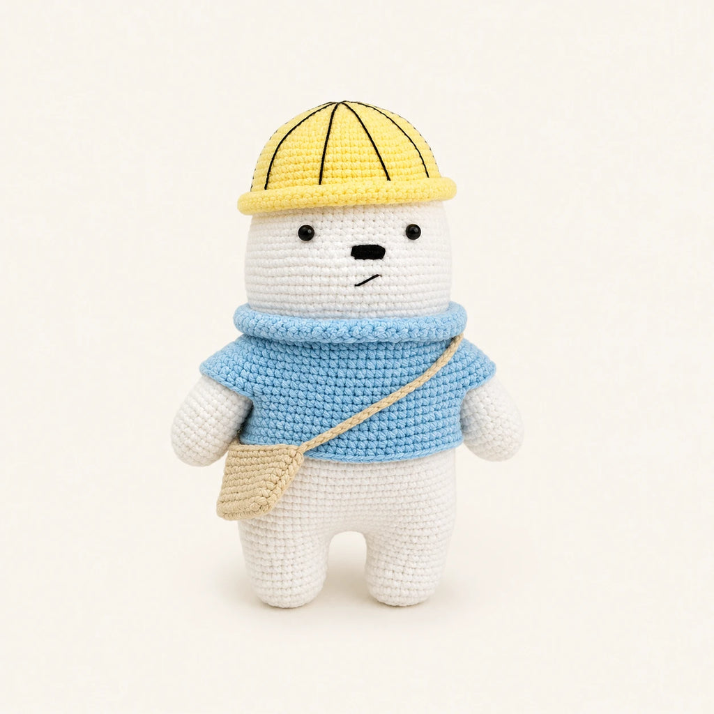 Peluche ours blanc amigurumi en crochet vue de face