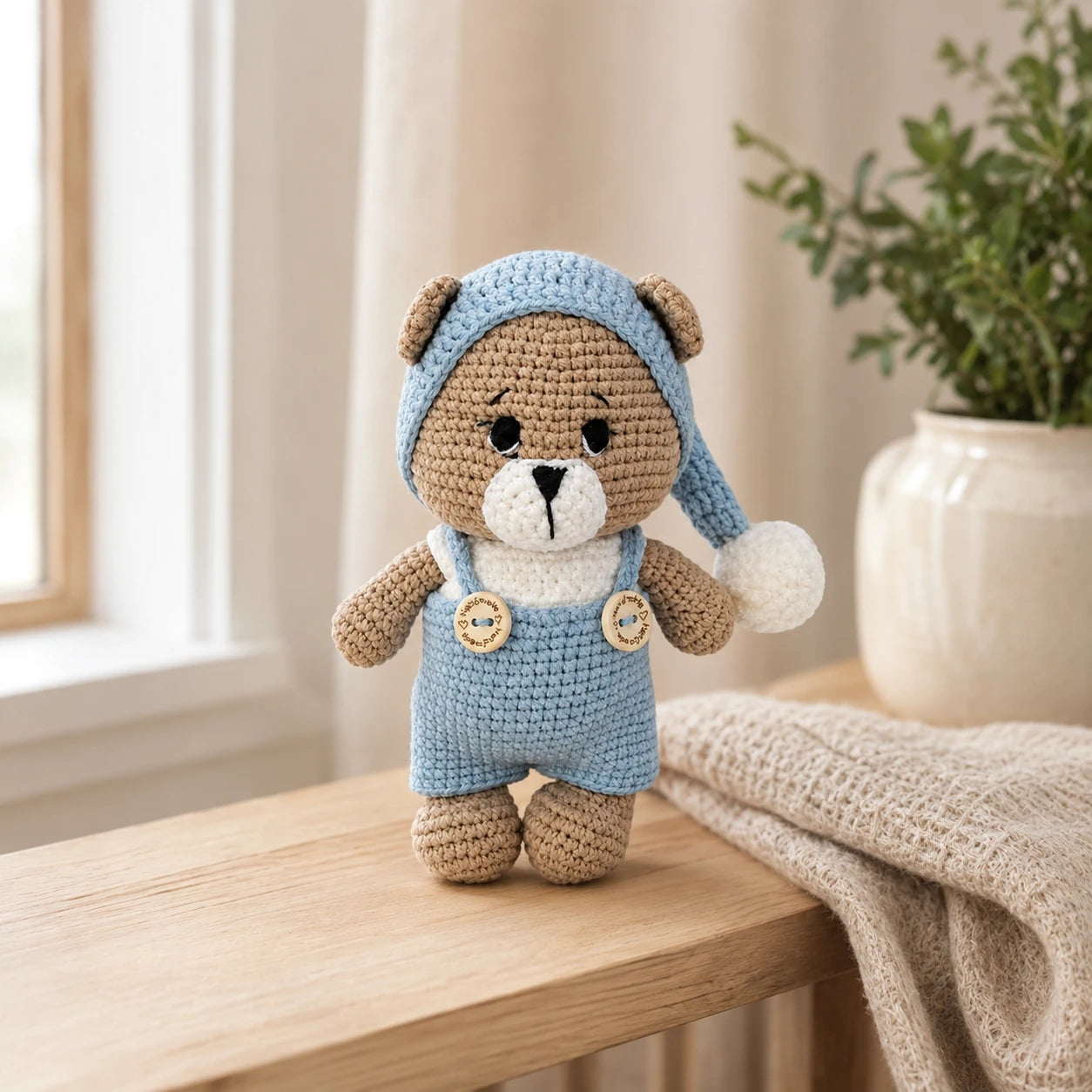 Peluche ourson en situation dans un interieur