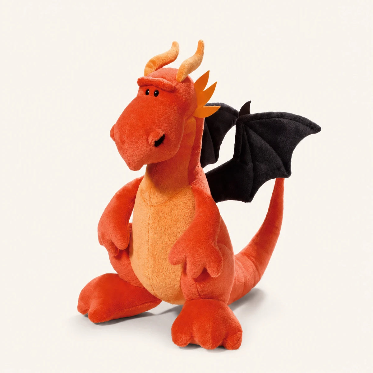Peluche dragon orange ailes noires vue de face