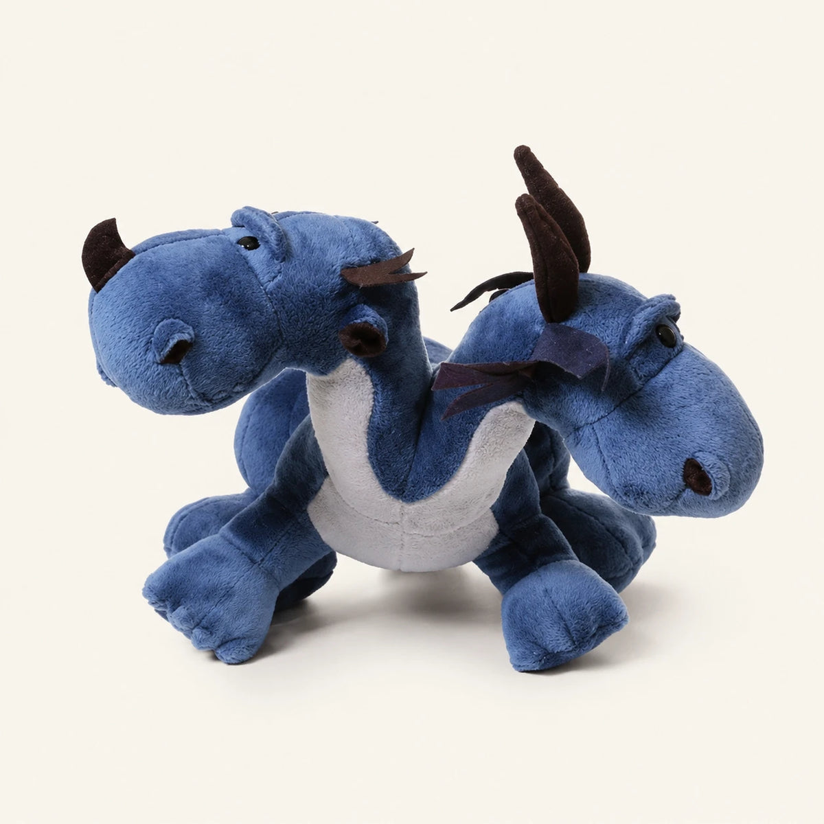 Peluche dragon bleu a deux tetes 35 cm vue de face