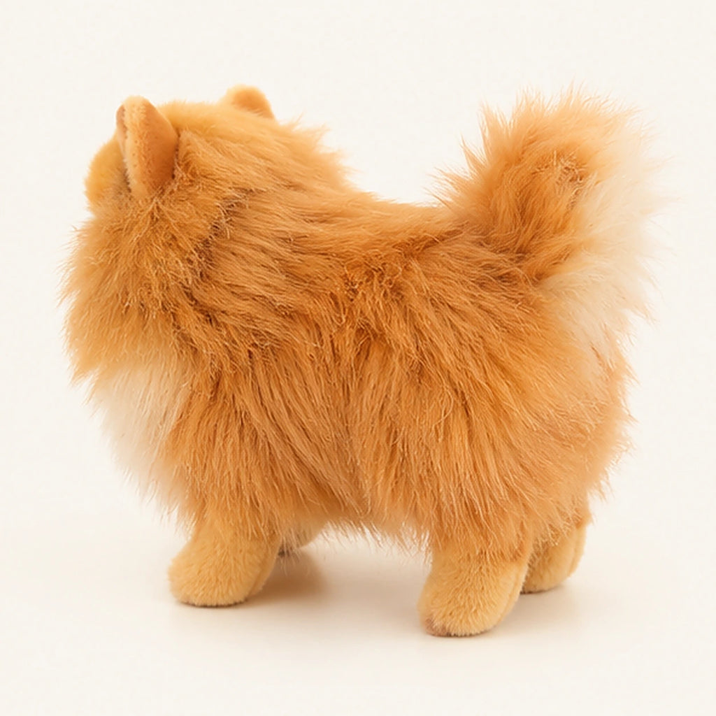 Peluche chien Pomeranien marron vue de profil