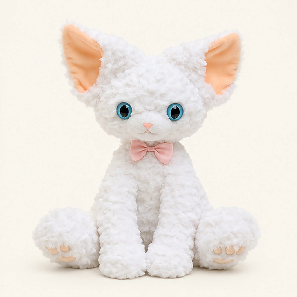 Peluche chat blanc boucle vue de face