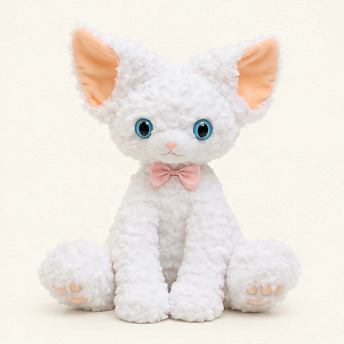 Peluche chat blanc boucle vue de face