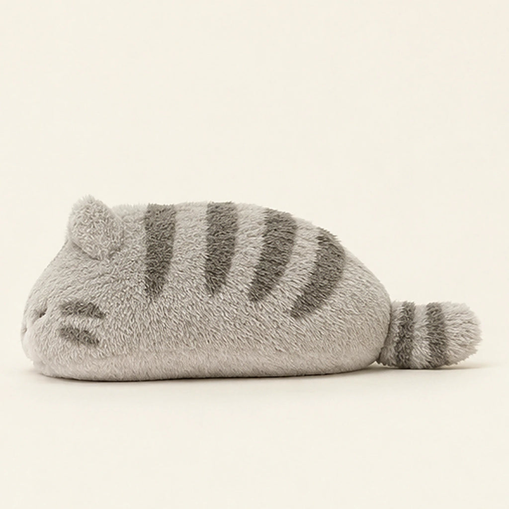 Peluche chat calin tigre gris vue de profil