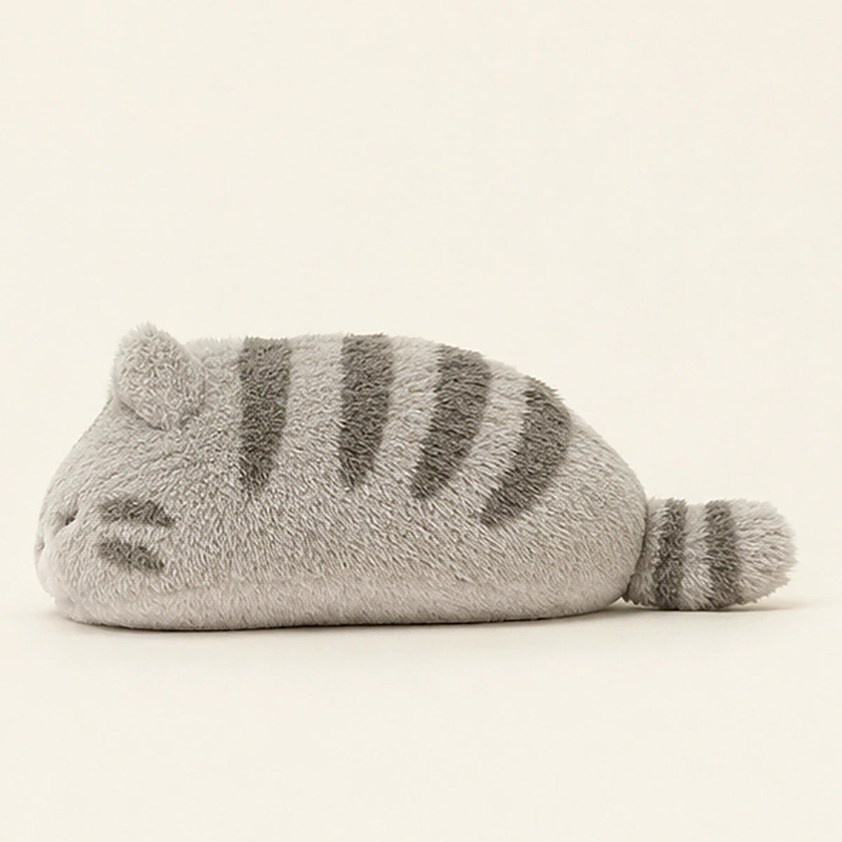 Peluche chat calin tigre gris vue de profil