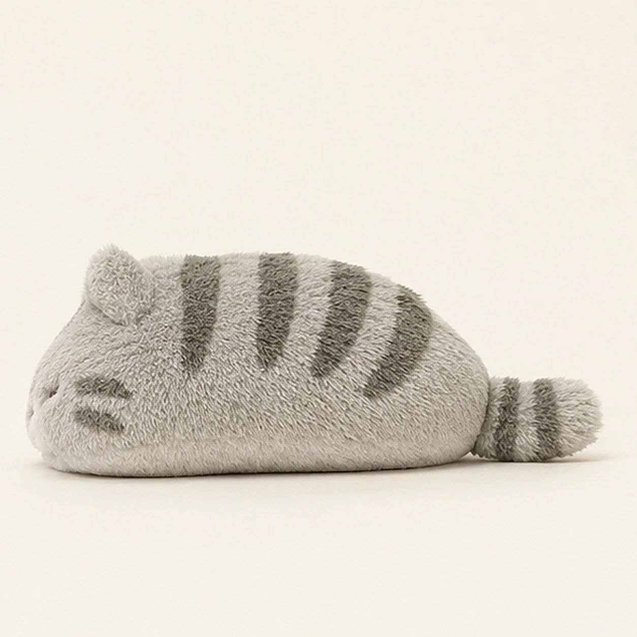 Peluche chat calin tigre gris vue de profil