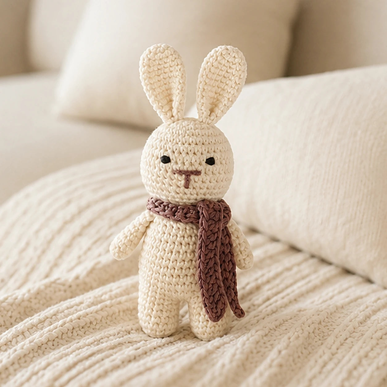 petite peluche lapin au crochet mise en situation