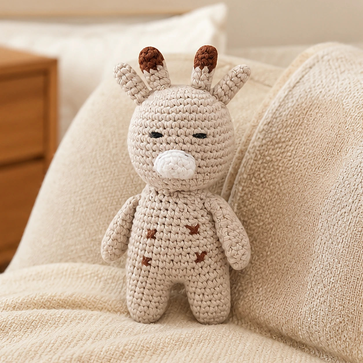 Peluche faon au crochet mise en situation