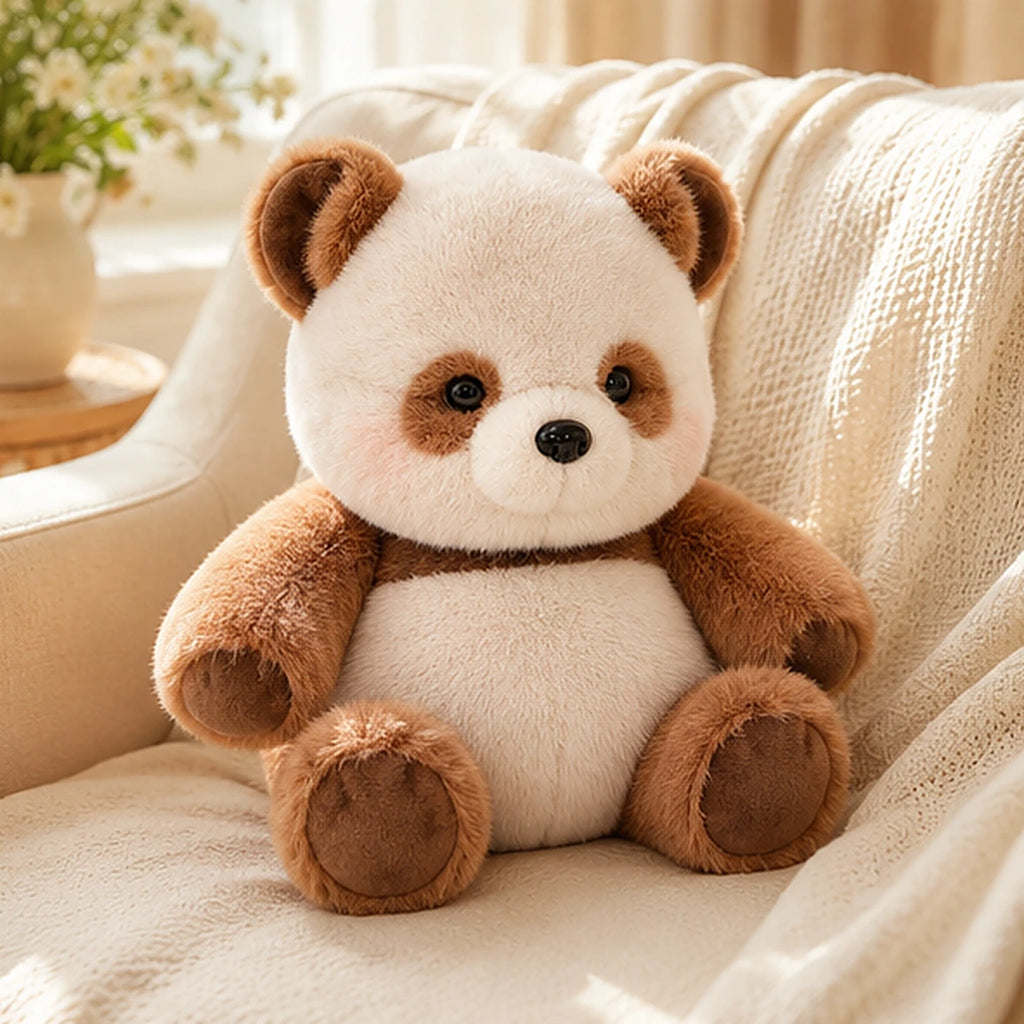 peluche coussin panda brun 45 cm situation